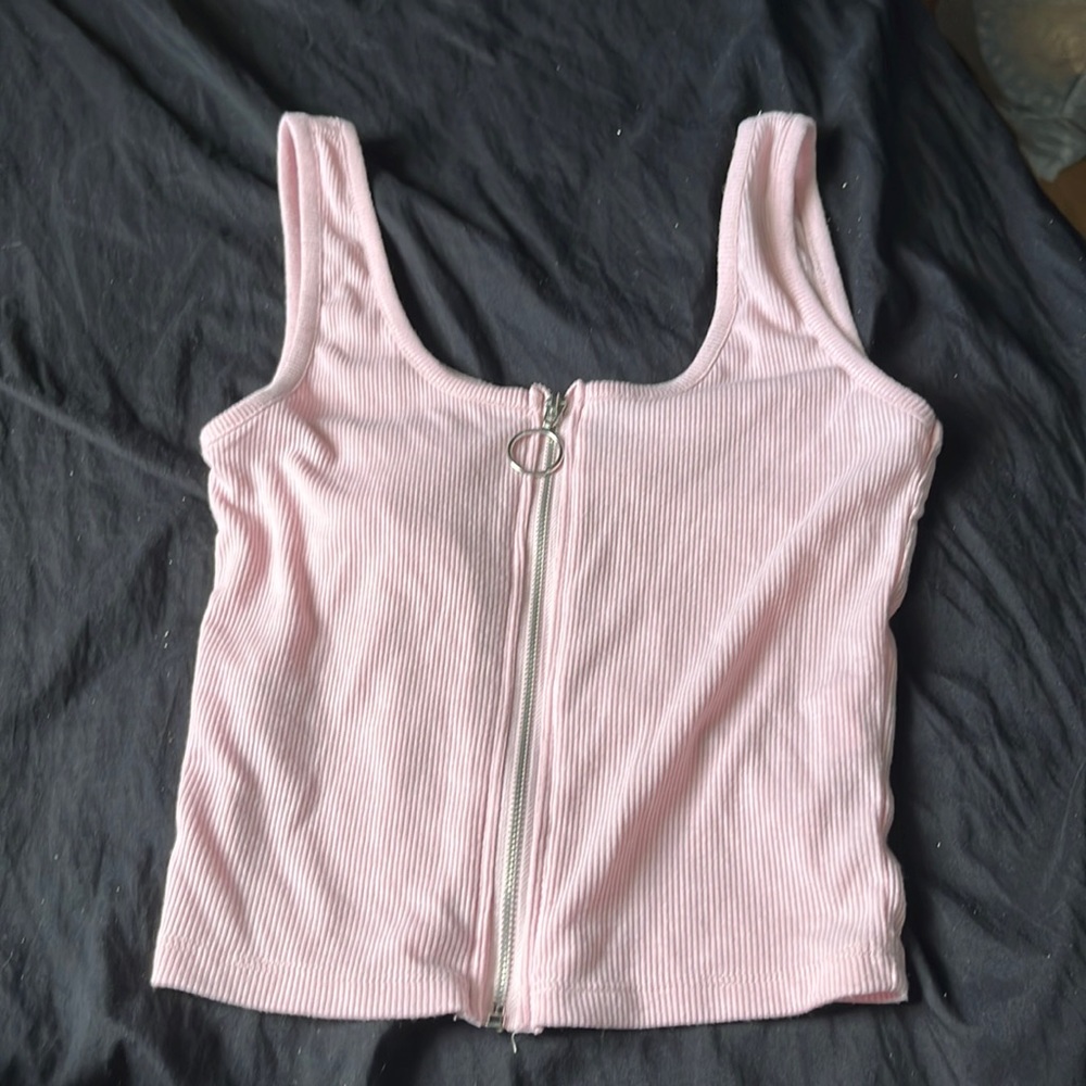 pink zip up crop top